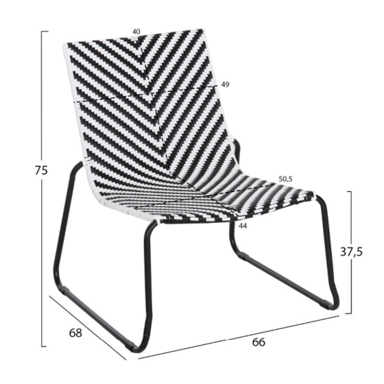 OUTDOOR LOUNGE SET 3PCS PONY HM21194 METAL COFFEE TABLE IN WHITE--WICKER RATTAN IN BLACK & WHITE