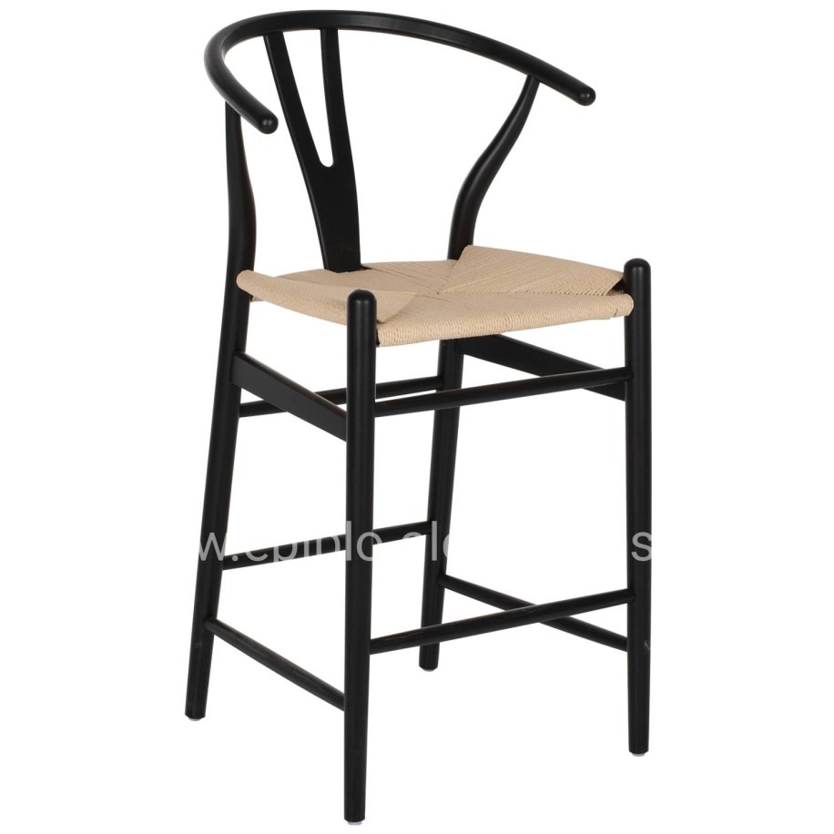 BAR STOOL BRAVE WITH WISHBONE BACK BEECH WOOD BLACK HM9405.02 48x53x100H cm.