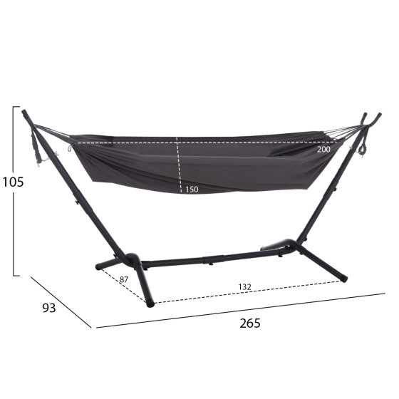 HAMMOCK CRAVE HM6304.01 ANTHRACITE METAL FRAME-DARK GREY FABRIC 265x93x105Hcm.