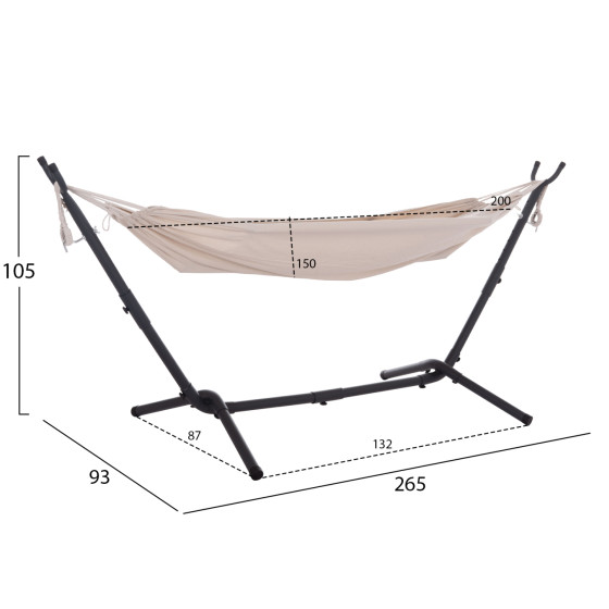 HAMMOCK CRAVE HM6304.02 ANTHRACITE METAL FRAME-BEIGE FABRIC 265x93x105Hcm.