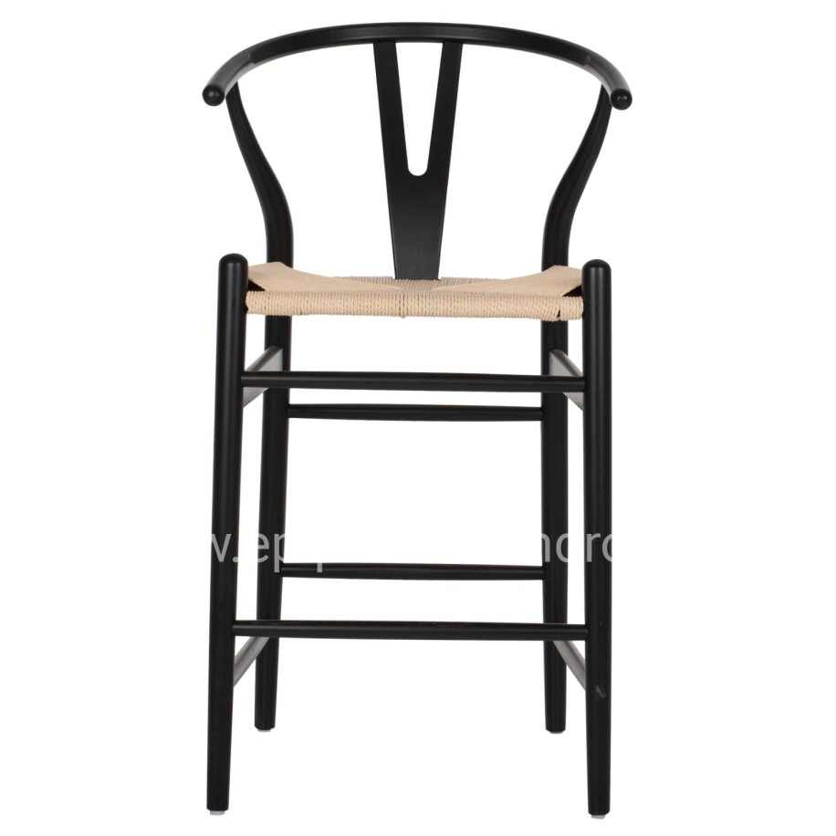 BAR STOOL BRAVE HM9405.02 WITH WISHBONE BACK BEECH WOOD BLACK--WHITE ROPE 48x53x100Hcm.