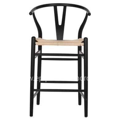 BAR STOOL BRAVE HM9405.02 WITH WISHBONE BACK BEECH WOOD BLACK--WHITE ROPE 48x53x100Hcm.