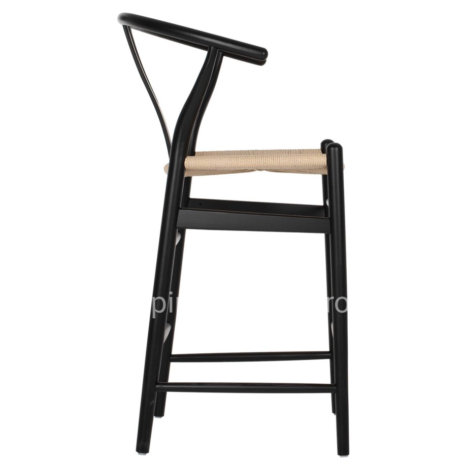 BAR STOOL BRAVE HM9405.02 WITH WISHBONE BACK BEECH WOOD BLACK--WHITE ROPE 48x53x100Hcm.