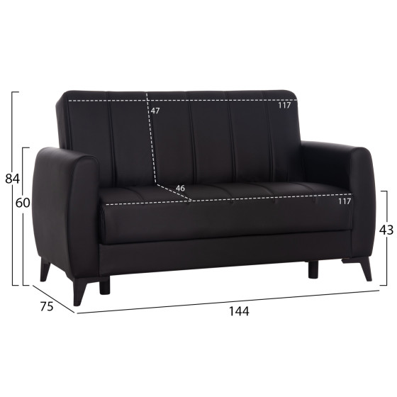 SOFA-BED 2-SEATER WITH STORAGE SPACE NIKKO HM3293.11 BLACK PU 144x75x84Hcm.