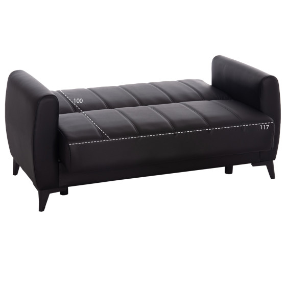 SOFA-BED 2-SEATER WITH STORAGE SPACE NIKKO HM3293.11 BLACK PU 144x75x84Hcm.