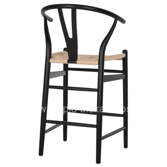 BAR STOOL BRAVE WITH WISHBONE BACK BEECH WOOD BLACK HM9405.02 48x53x100H cm.