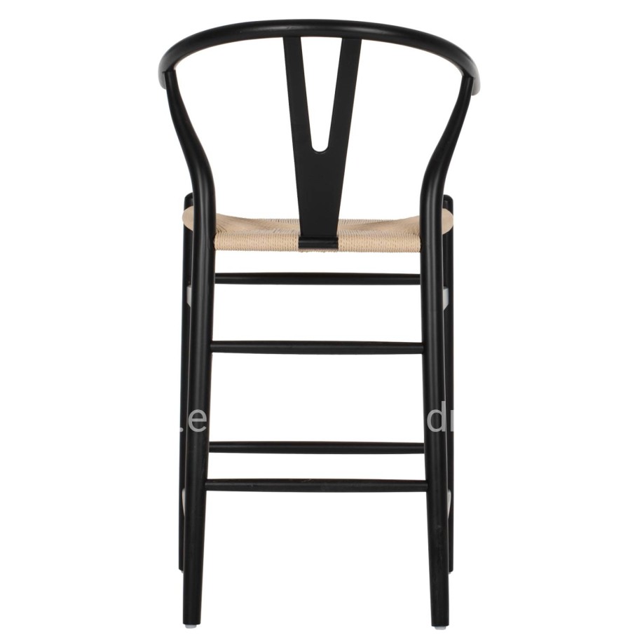 BAR STOOL BRAVE HM9405.02 WITH WISHBONE BACK BEECH WOOD BLACK--WHITE ROPE 48x53x100Hcm.
