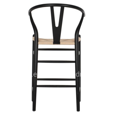 BAR STOOL BRAVE HM9405.02 WITH WISHBONE BACK BEECH WOOD BLACK--WHITE ROPE 48x53x100Hcm.