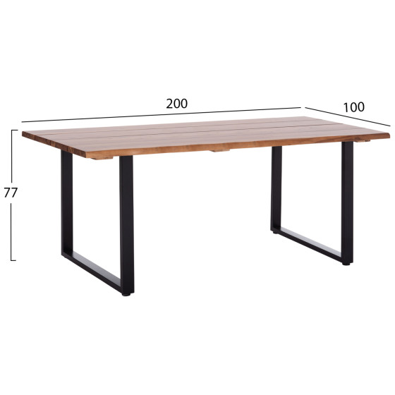 OUTDOOR DINING TABLE FRIGGO HM6298.01 ACACIA WOOD 3.5cm thick--METAL LEGS 200x100x77Hcm