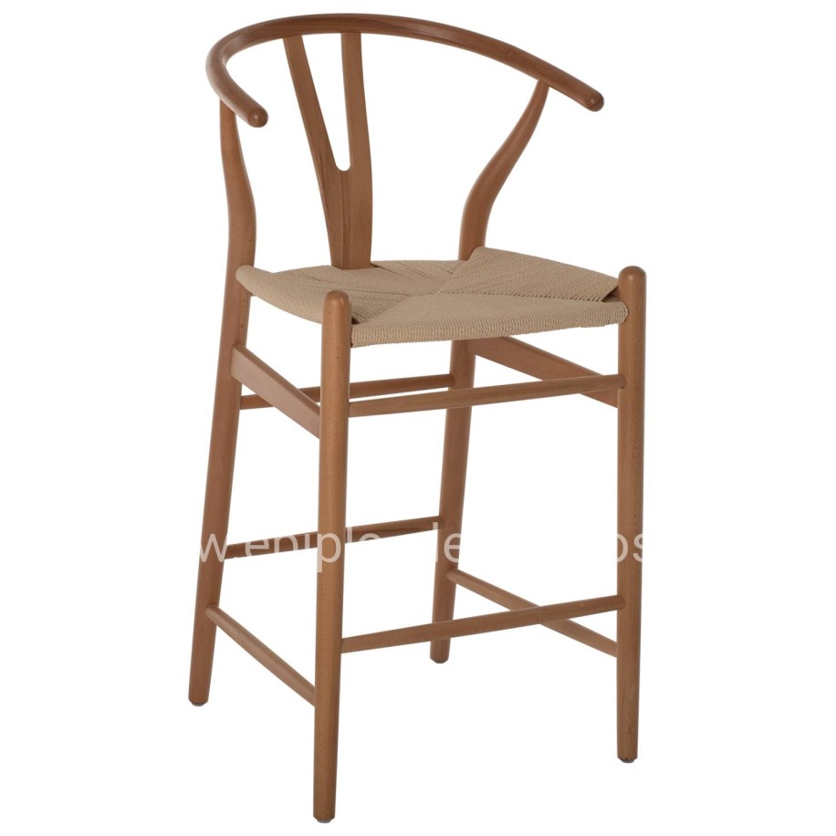 BAR STOOL BRAVE BEECH WOOD NATURAL WISHBONE BACK HM9405.01 48x53x100Hcm.