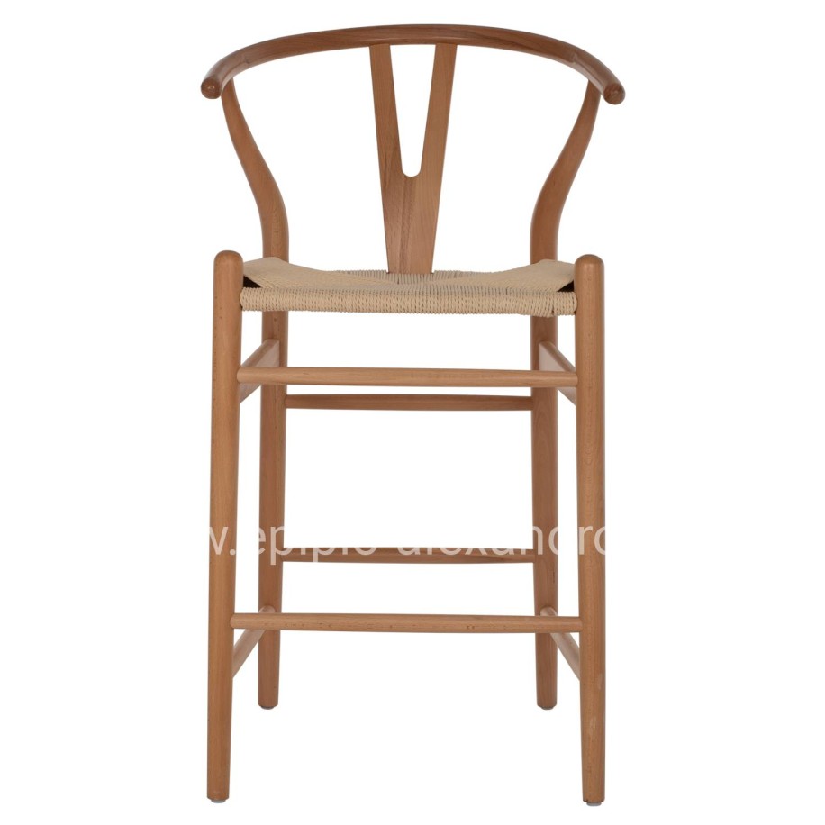 BAR STOOL BRAVE BEECH WOOD NATURAL WISHBONE BACK HM9405.01 48x53x100Hcm.