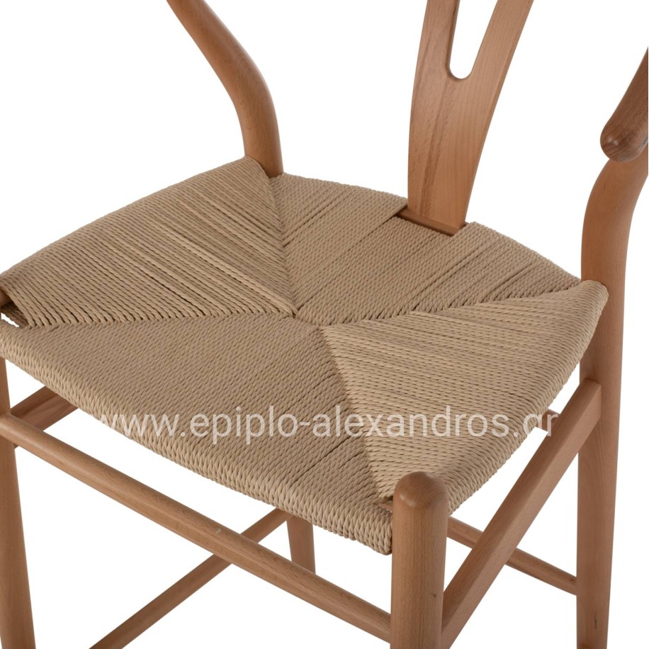 BAR STOOL BRAVE BEECH WOOD NATURAL WISHBONE BACK HM9405.01 48x53x100Hcm.