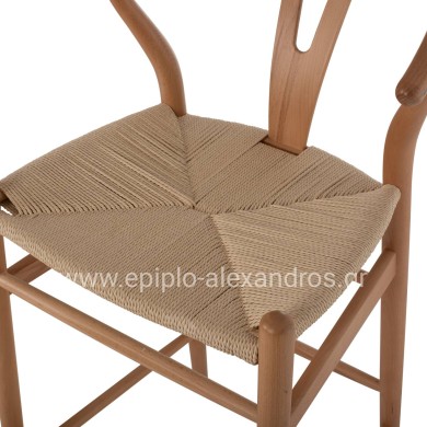 BAR STOOL BRAVE BEECH WOOD NATURAL WISHBONE BACK HM9405.01 48x53x100Hcm.