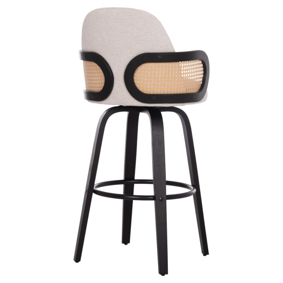 BAR STOOL SWIVEL BECKER HM18251.02 PLYWOOD IN BLACK--FABRIC IN ECRU 50x52x100Hcm.