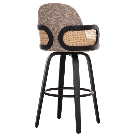 BAR STOOL SWIVEL BECKER HM18251.03 PLYWOOD IN BLACK--FABRIC IN BROWN 50x52x100Hcm.