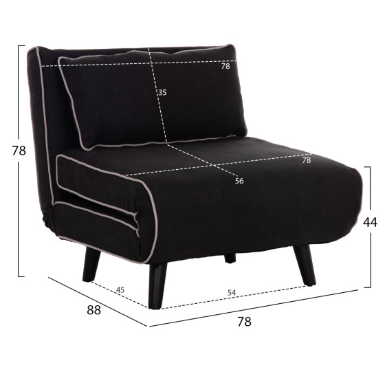 ARMCHAIR-BED BRAXTON HM8425.03 BLACK FABRIC 78x88x78Hcm.