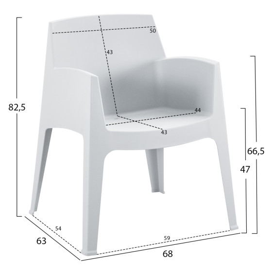 POLYPROPYLENE ARMCHAIR SLEEK HM6370.01 WHITE 68x63x82.5Hcm.