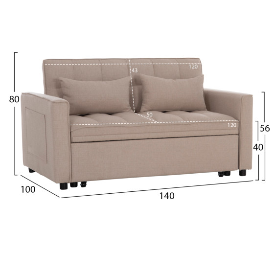 SOFA BED 2-SEATER BORG HM3289.03 BEIGE FABRIC 140x75x89Hcm.