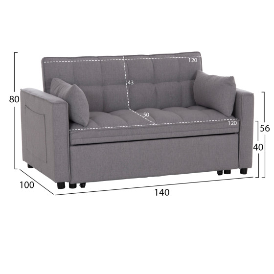 ΚΑΝΑΠΕΣ ΚΡΕΒΑΤΙ 2-ΘΕΣΙΟΣ BORG HM3289.11 ΓΚΡΙ ΥΦΑΣΜΑ 140x75x89Υεκ