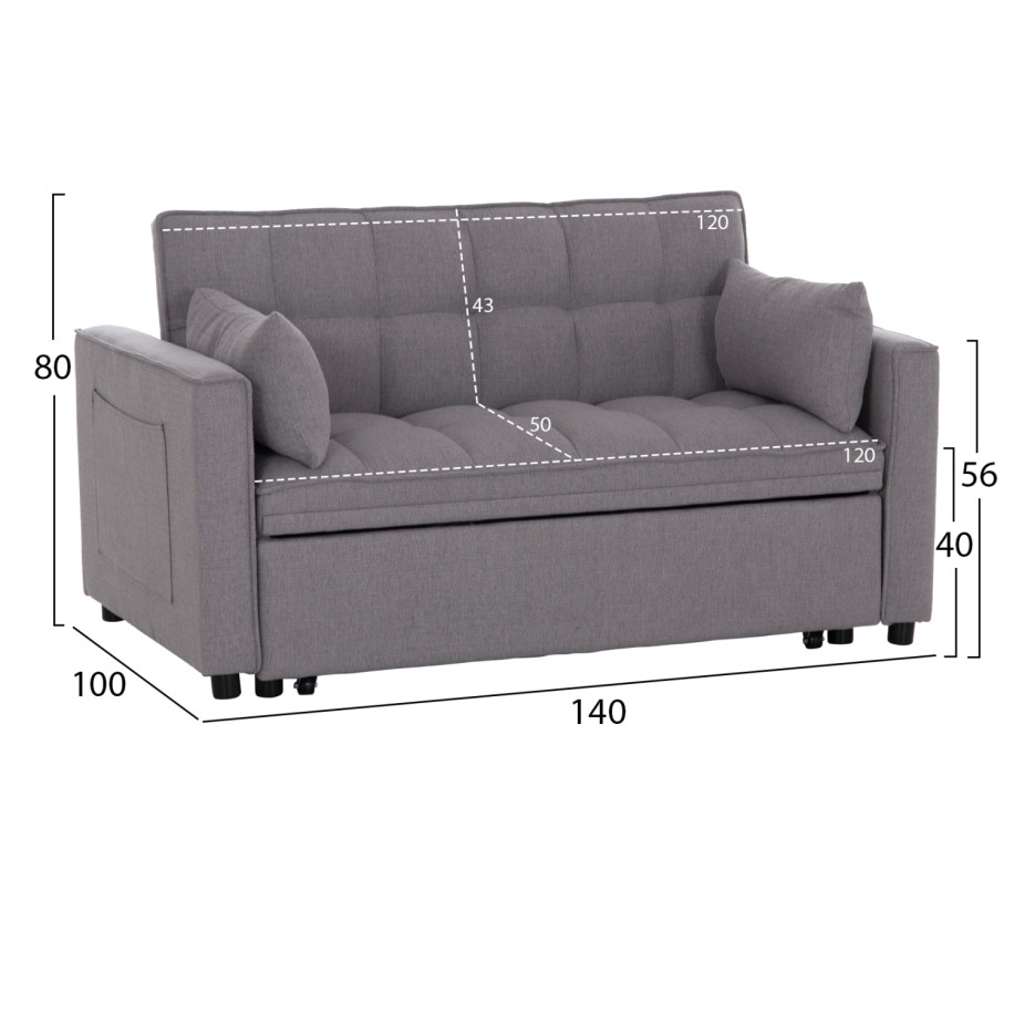 ΚΑΝΑΠΕΣ ΚΡΕΒΑΤΙ 2-ΘΕΣΙΟΣ BORG HM3289.11 ΓΚΡΙ ΥΦΑΣΜΑ 140x75x89Υεκ