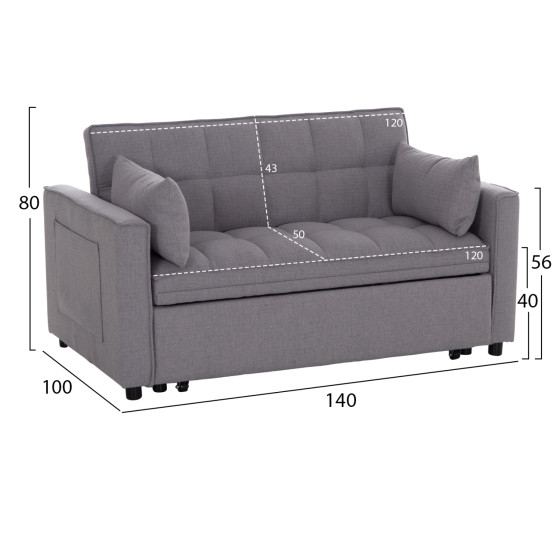 ΚΑΝΑΠΕΣ ΚΡΕΒΑΤΙ 2-ΘΕΣΙΟΣ BORG HM3289.01 ΓΚΡΙ ΥΦΑΣΜΑ 140x75x89Υεκ