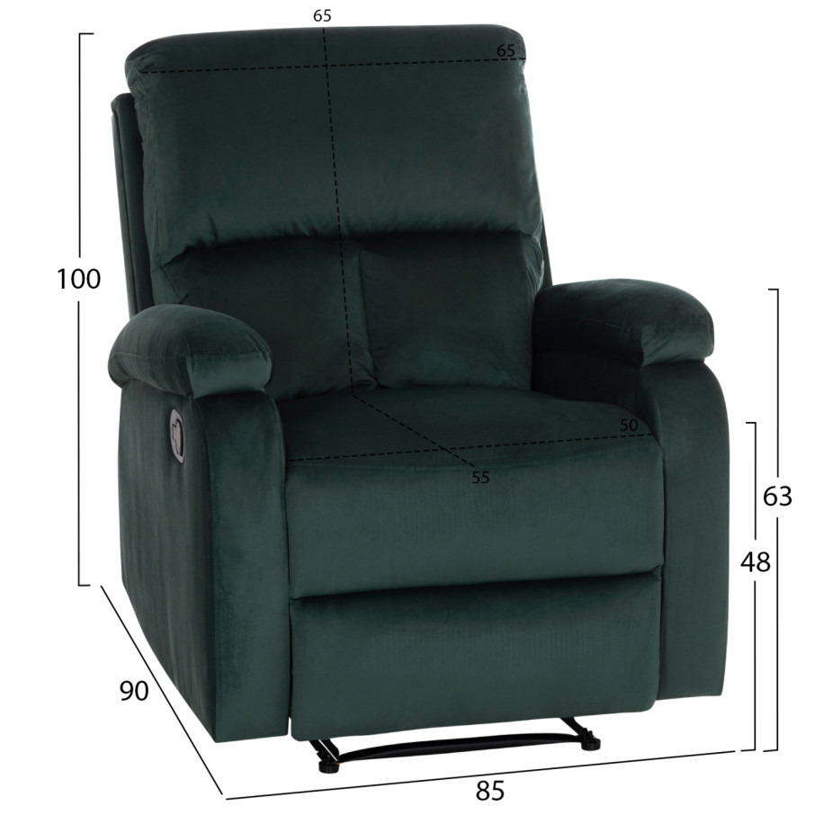 ARMCHAIR RELAX DIONI HM3296.05 GREEN VELVET 85x90x100Hcm.