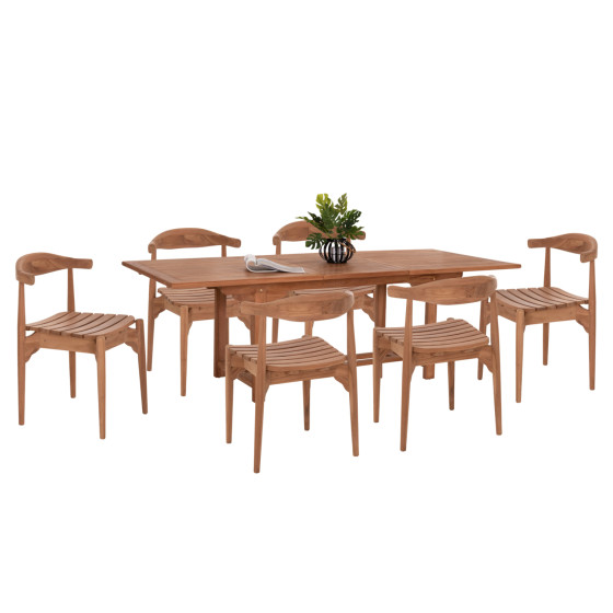 OUTDOOR DINING SET DONNY HM21292 EXTENDABLE TABLE & 6 DINING CHAIRS--TEAK WOOD