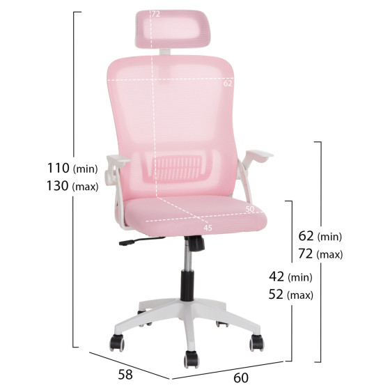 OFFICE CHAIR BLAZER HM1205.04 PINK MESH FABRIC--WHITE ARMS 60x58x110-130Hcm.
