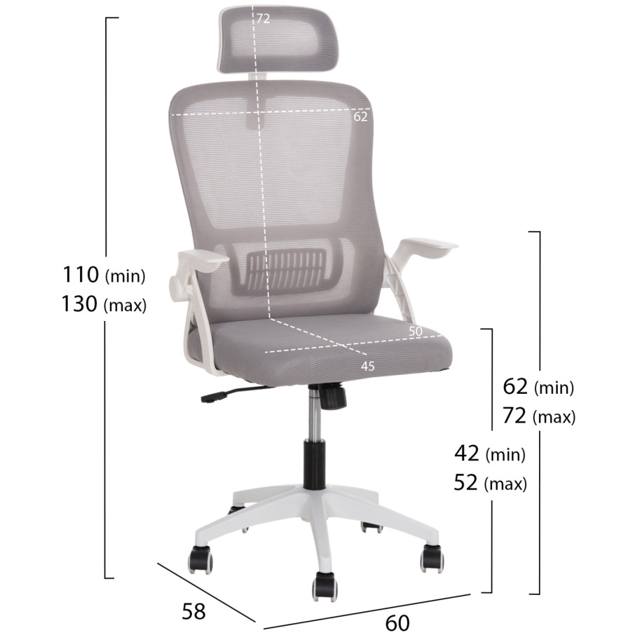 OFFICE CHAIR BLAZER HM1205.02 GREY MESH FABRIC--WHITE ARMS 60x58x110-130Hcm.