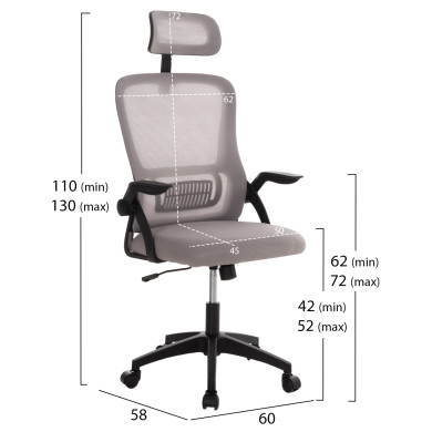 OFFICE CHAIR BLAZER HM1205.05 GREY MESH FABRIC--BLACK FRAME 60x58x110-130Hcm.