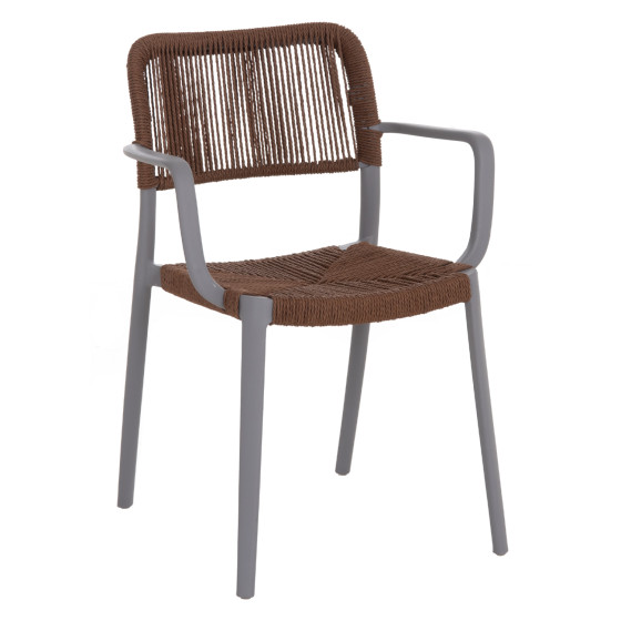 OUTDOOR DINING CHAIR STRIDER HM6391.03 GREY POLYPROPYLENE--BROWN ROPE 57x53x80Hcm.