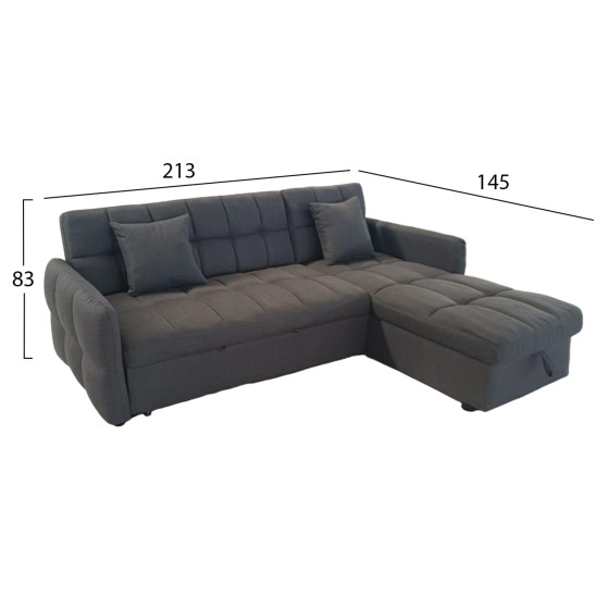CORNER SOFABED REVERSIBLE NEZU HM3294.01 GREY FABRIC 213x145x83Hcm.