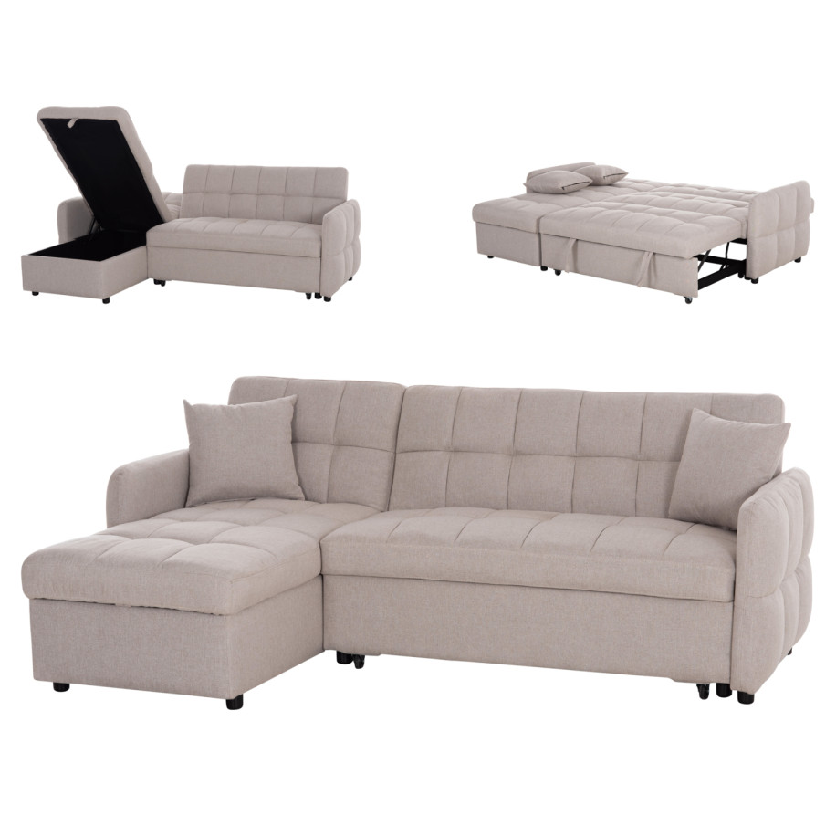 CORNER SOFABED REVERSIBLE NEZU HM3294.02 BEIGE FABRIC 213x145x83Hcm.