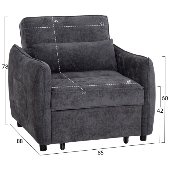 ARMCHAIR-BED ORYN HM3307.01 GREY FABRIC 89x85x84Hcm.