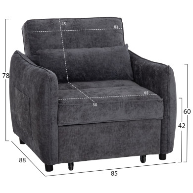 ARMCHAIR-BED ORYN HM3307.01 GREY FABRIC 89x85x84Hcm.