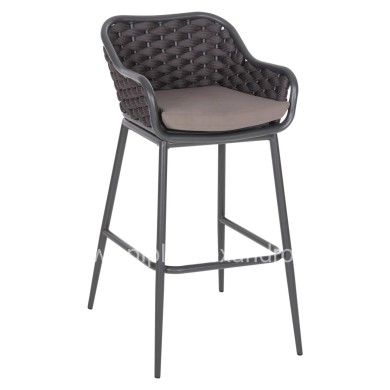 BAR STOOL ALUMINUM FRAME DARK GREY-ROPE BROWN 50x50x103Hcm.HM5862.01