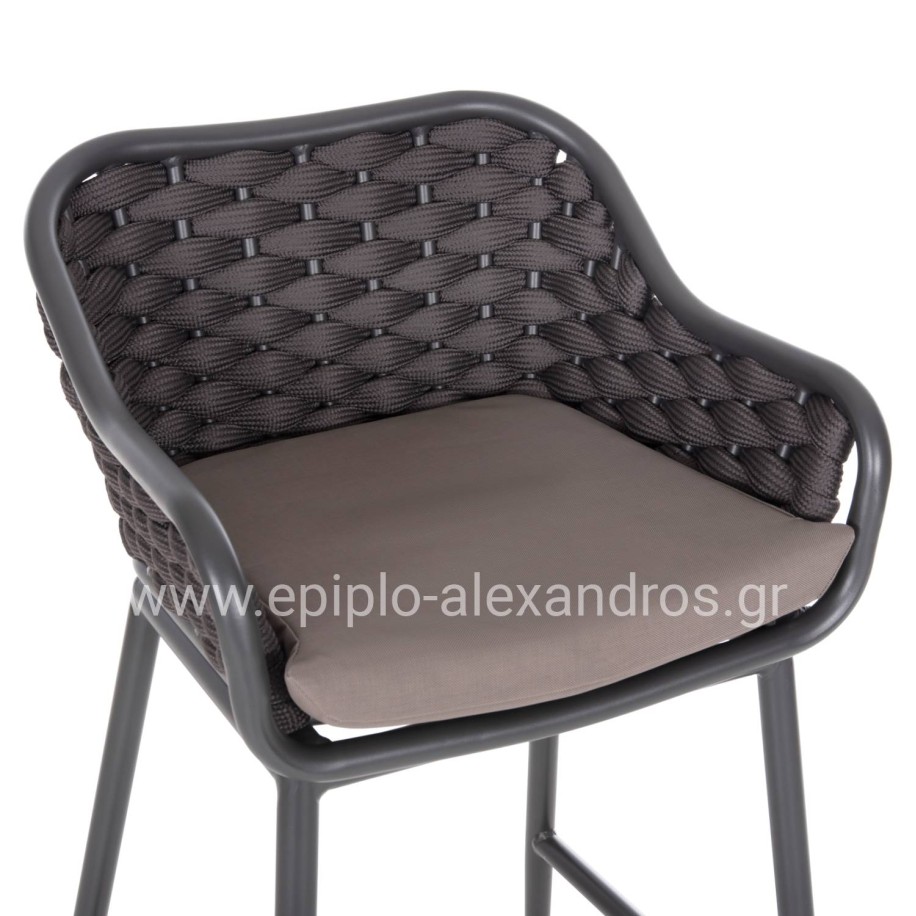 BAR STOOL ALUMINUM FRAME DARK GREY-ROPE BROWN 50x50x103Hcm.HM5862.01