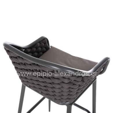 BAR STOOL ALUMINUM FRAME DARK GREY-ROPE BROWN 50x50x103Hcm.HM5862.01