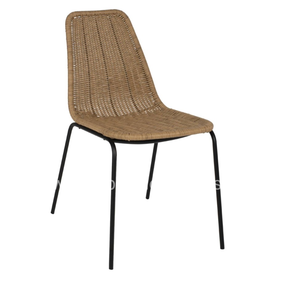 CHAIR PROFESSIONAL HM5867.01 METAL BLACK WITH RATTAN  NATURAL 43.5x63x82Hcm.