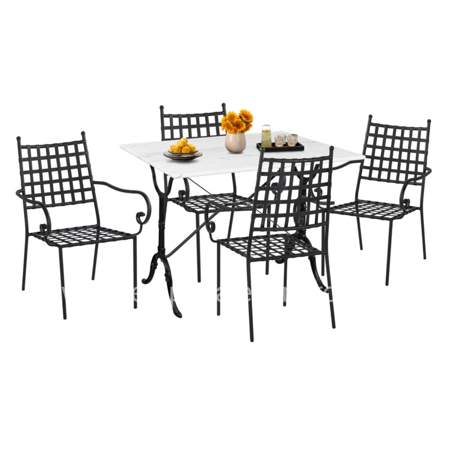 OUTDOOR DINING SET 5PCS HM11874 METAL-CAST IRON-WHITE MARBLE