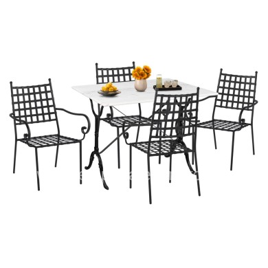 OUTDOOR DINING SET 5PCS HM11874 METAL-CAST IRON-WHITE MARBLE