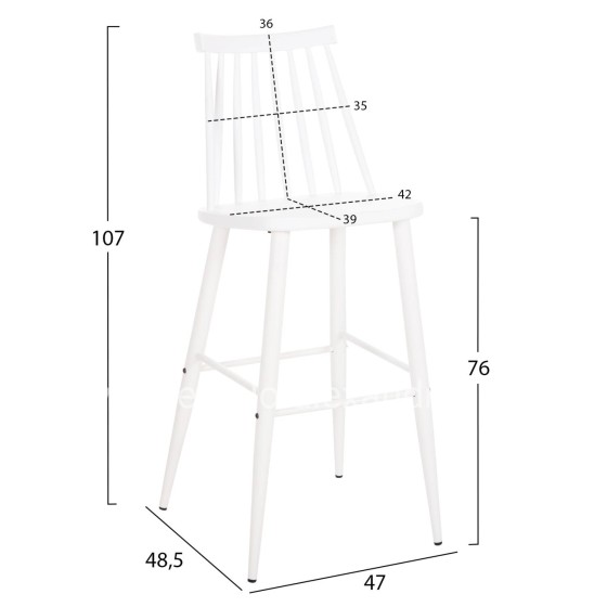 BAR STOOL HIGH SEAT VANESSA HM8459.11 WHITE PP & WHITE METAL LEGS 47x48,5x107Hcm.