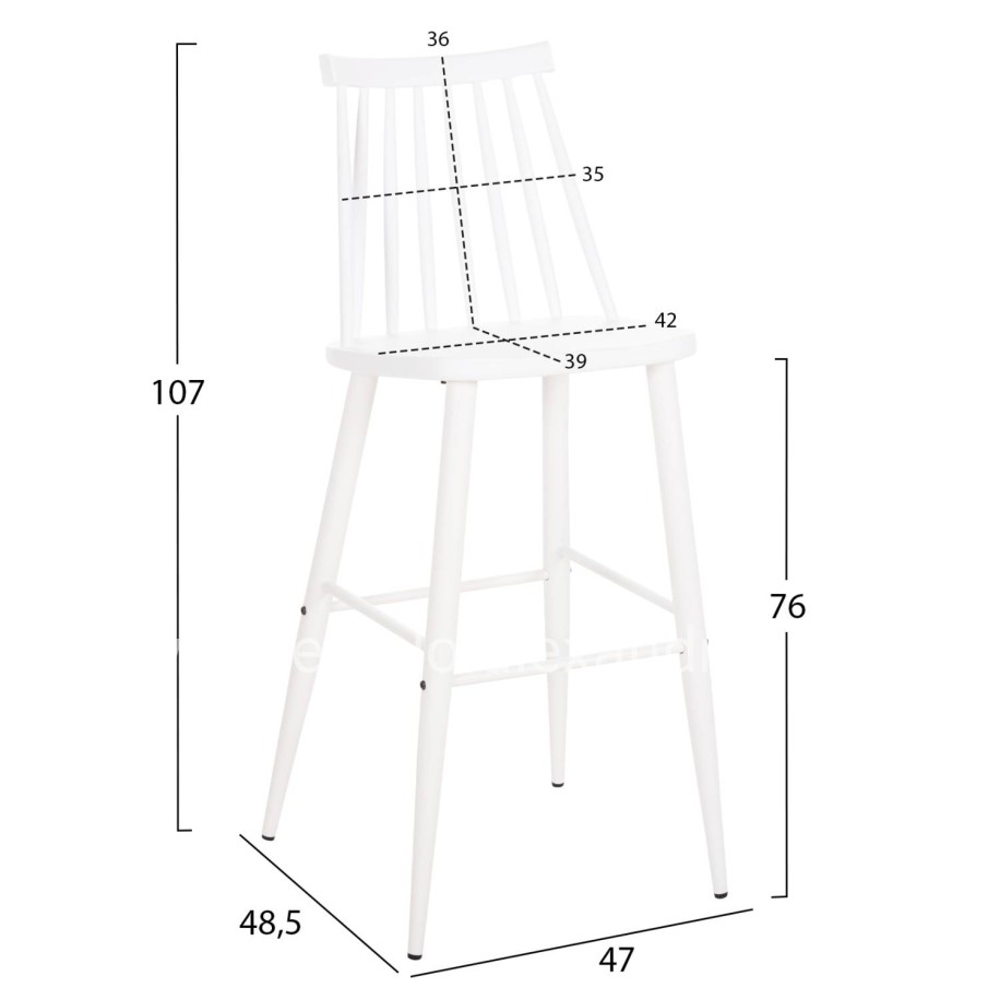 BAR STOOL HIGH SEAT VANESSA HM8459.11 WHITE PP & WHITE METAL LEGS 47x48,5x107Hcm.