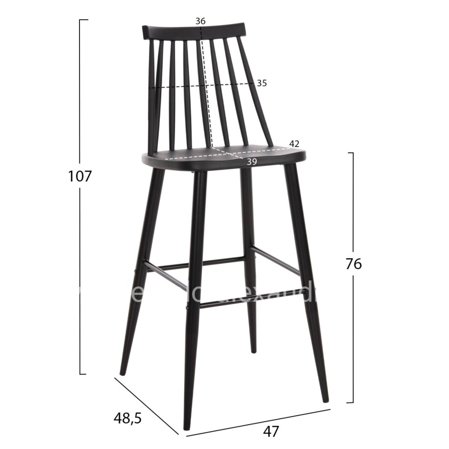 BAR STOOL HIGH SEAT VANESSA HM8459.12 BLACK PP & BLACK METAL LEGS 47x48,5x107Hcm.