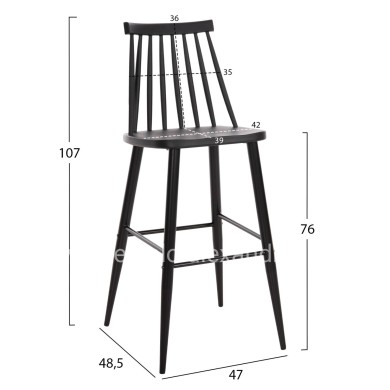 BAR STOOL HIGH SEAT VANESSA HM8459.12 BLACK PP & BLACK METAL LEGS 47x48,5x107Hcm.