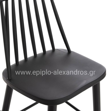 BAR STOOL HIGH SEAT VANESSA HM8459.12 BLACK PP & BLACK METAL LEGS 47x48,5x107Hcm.