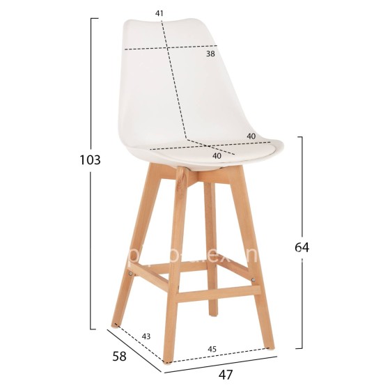 BAR STOOL VEGAS HM8000.21 MEDIUM HEIGHT WHITE POLYPROPYLENE NATURAL BEECH WOOD 47x58x100Hcm.