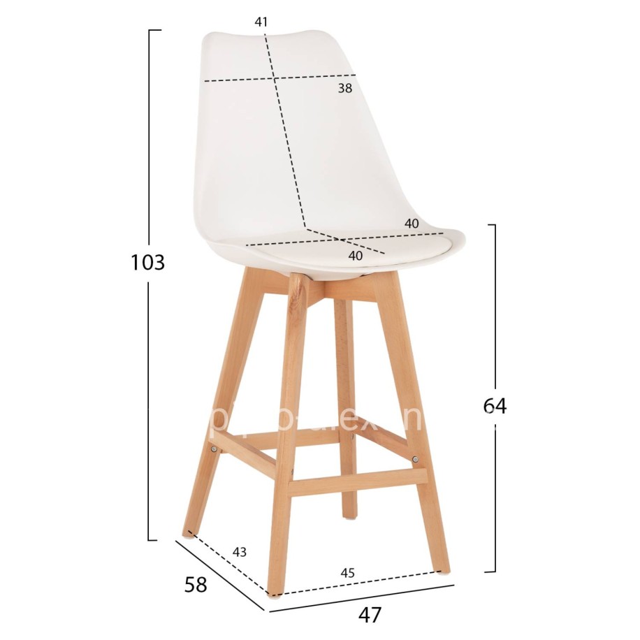 BAR STOOL VEGAS HM8000.21 MEDIUM HEIGHT WHITE POLYPROPYLENE NATURAL BEECH WOOD 47x58x100Hcm.