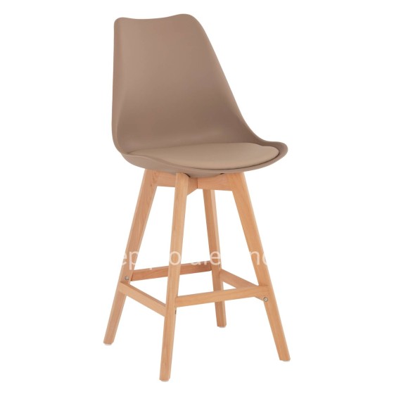 BAR STOOL VEGAS HM8000.55 MEDIUM HEIGHT CAPPUCCINO POLYPROPYLENE NATURAL BEECH WOOD 47x58x100Hcm.