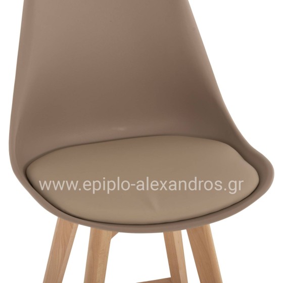 BAR STOOL VEGAS HM8000.55 MEDIUM HEIGHT CAPPUCCINO POLYPROPYLENE NATURAL BEECH WOOD 47x58x100Hcm.
